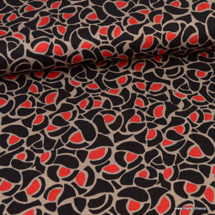 Tissu Jersey lourd motifs alvéoles rouge fond noir