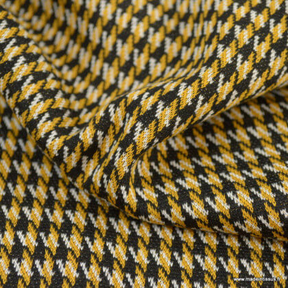 Tissu Jersey jacquard lourd motifs pied de poule jaune et noir