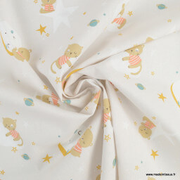 Tissu coton Oluna motif animaux fond blanc  - Oeko tex