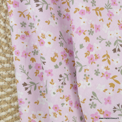 Tissu coton Zalia motif fleurs fond rose - Oeko tex