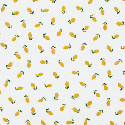 Double gaze de coton Bio Gots & oeko tex motifs citrons fond blanc