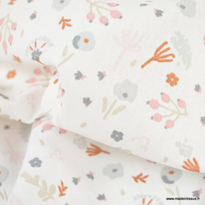 Tissu coton Aponi motif fleurs fond blanc - Oeko tex