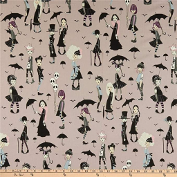 Tissu Popeline coton Going Goth fond taupe Collection "Haunted House" par Alexander Henry