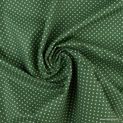 Tissu coton Enduit motifs Pois blanc fond vert sapin -  Oeko tex
