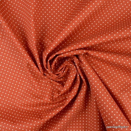 Tissu coton Enduit motifs Pois blanc fond terracotta -  Oeko tex