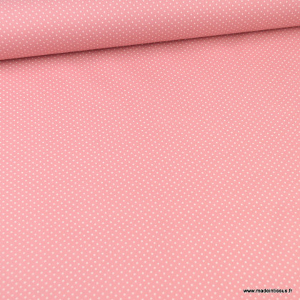 Tissu coton Enduit motifs Pois blanc fond rose blush -  Oeko tex
