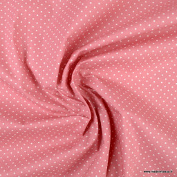 Tissu coton Enduit motifs Pois blanc fond rose blush -  Oeko tex