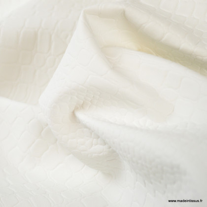 Tissu Croco Simili cuir ameublement rigide coloris blanc Mat