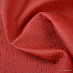 Tissu Croco Simili cuir ameublement rigide coloris rouge Mat