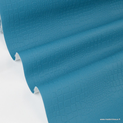 Tissu Croco Simili cuir ameublement rigide coloris bleu canard Mat