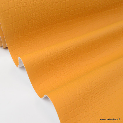 Tissu Croco Simili cuir ameublement rigide coloris jaune orange Mat