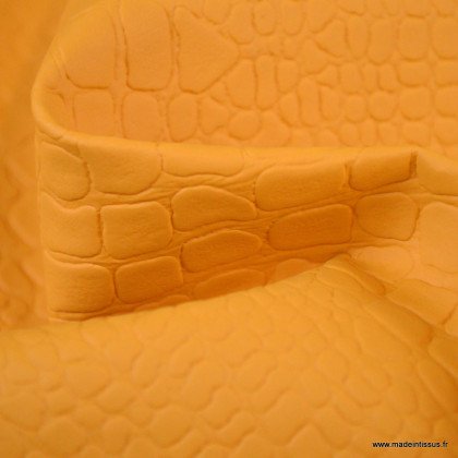 Tissu Croco Simili cuir ameublement rigide coloris jaune orange Mat