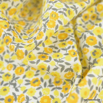 Voile de coton style Liberty coloris jaune et gris - Oeko tex