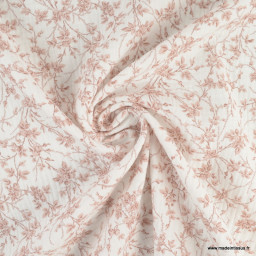 Double gaze de coton Bio & oeko tex Jeannine motifs fleurs roses fond Blanc
