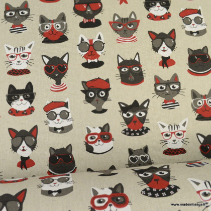Tissu toile Funny cat motifs têtes de chat