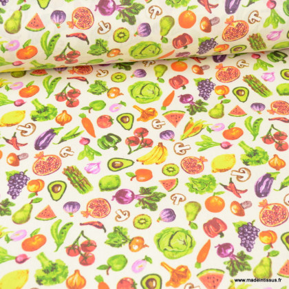Tissu coton Enduit Primeur motifs fruits et légumes - Oeko tex