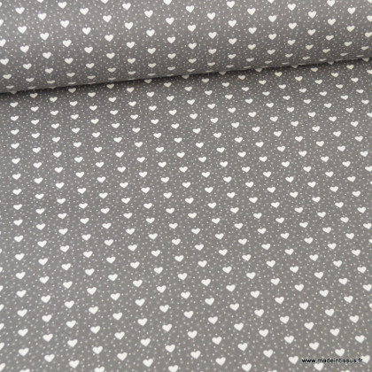 Tissu coton Enduit mini coeur motifs coeurs fond anthracite - Oeko tex