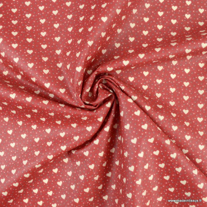 Tissu coton Enduit mini coeur motifs coeurs fond rouge - Oeko tex