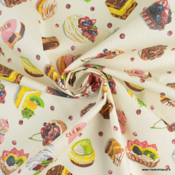 Tissu coton Enduit Mignardises motifs gateaux et cupcake - Oeko tex