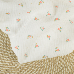 Tissu Double gaze Paulette motif fleurs fond blanc - oeko tex