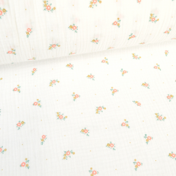 Tissu Double gaze Paulette motif fleurs fond blanc - oeko tex