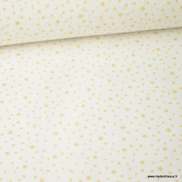 Tissu coton imprimé dessin étoiles or sur fond blanc - oeko tex