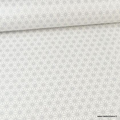 Tissu coton Tokyo motifs graphique argent fond blanc - Oeko tex