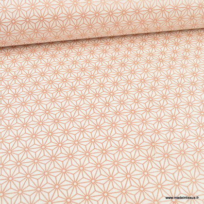 Tissu coton Tokyo motifs graphique cuivre fond blanc - Oeko tex