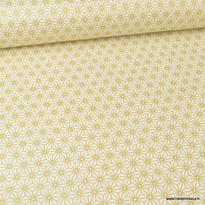 Tissu coton Tokyo motifs graphique or fond blanc - Oeko tex