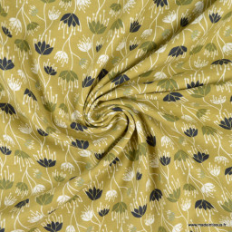 Tissu Cotton and Steel motifs fleurs fond ocre - Riverbank - Collection Camp Creek - oeko tex