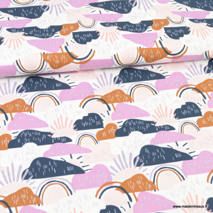 Tissu coton motifs nuages Dear Isla parme  - Hilltop - Sunrise Fabric - Cotton and Steel - oeko tex