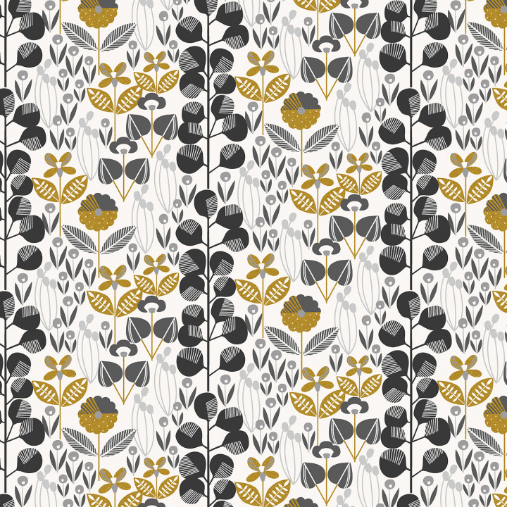 Tissu Cotton and Steel, Penny Cress Garden motifs fleurs métalliques - oeko tex