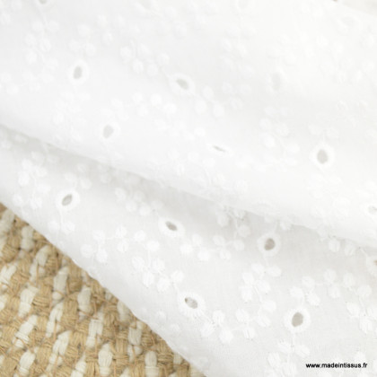 Tissu broderies anglaise Lisandre coton Blanc