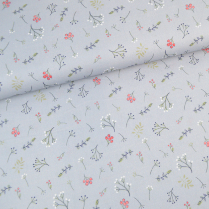 Tissu Popeline motif fleurs des champs fond gris - oeko tex