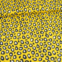 Tissu Viscose lin motifs léopard fond moutarde