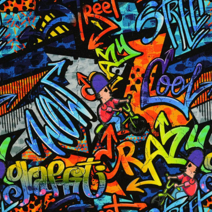 Tissu jersey French terry motifs Graffitis - oeko tex