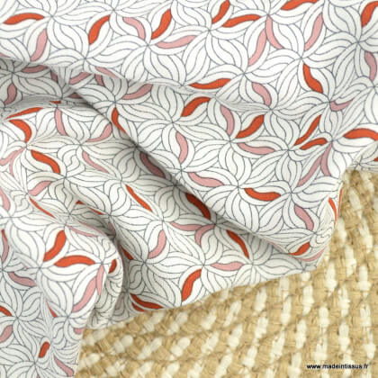 Tissu Viscose Taima motifs fleurs graphiques roses et blanc - Oeko tex