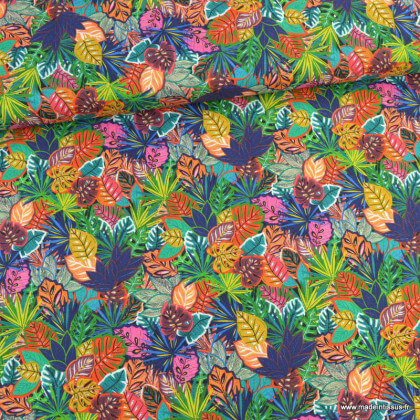 Tissu coton Olinda motifs feuillages exotique multicouleurs - oeko tex