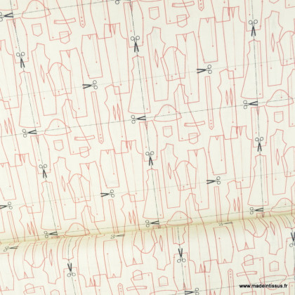 Tissu coton Tailleur motifs patronage couture fond écru - oeko tex