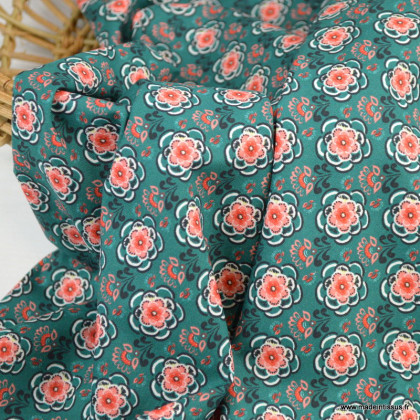 Tissu coton Tailleur motifs fleurs fond canard- oeko tex