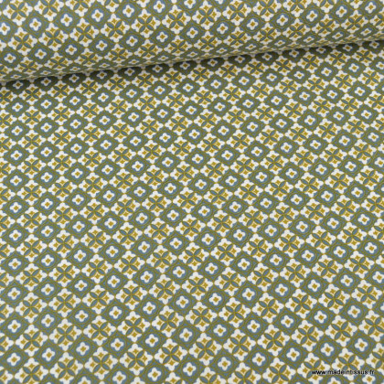 Tissu coton Jostte motifs graphiques pétrole - oeko tex