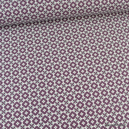 Tissu coton Jostte motifs graphiques prune - oeko tex