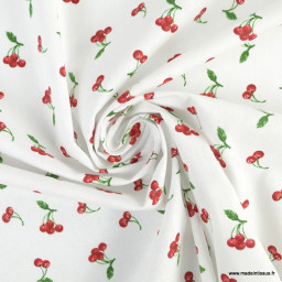 Tissu coton Cereza motifs Cerises fond Blanc - Oeko tex
