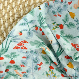 Tissu cretonne coton Jardinet motif légumes du jardins et fleurs - oeko tex