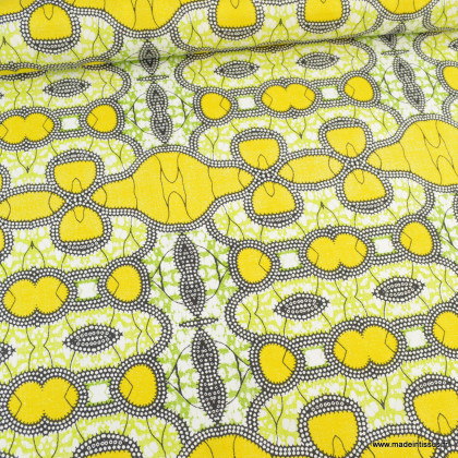 Tissu coton Abidjan motifs wax jaune -  oeko tex