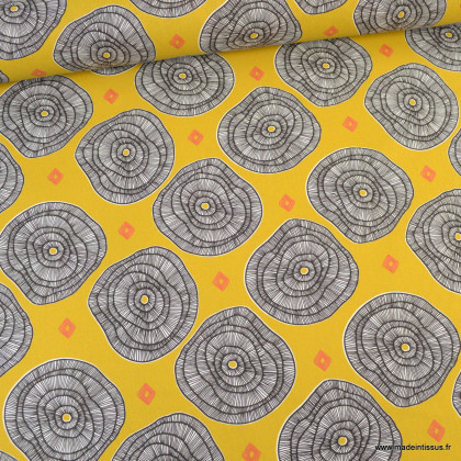 Tissu coton Douala motifs wax jaune -  oeko tex