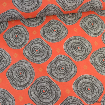 Tissu coton Douala motifs wax orange -  oeko tex