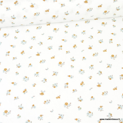 Tissu cretonne coton Hope motifs fleurs fond blanc -  oeko tex