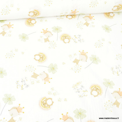 Tissu cretonne coton Lybela motifs animaux fond blanc -  oeko tex