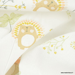 Tissu cretonne coton Lybela motifs animaux fond blanc -  oeko tex